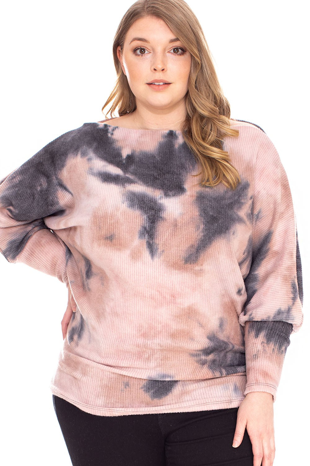 CASHMERE RIBBED TIE DYE TOP - Mauve