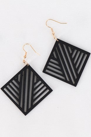 Bohemian Diamond Wooden Earrings