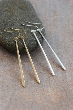 Silver Metal Long Bar Earrings