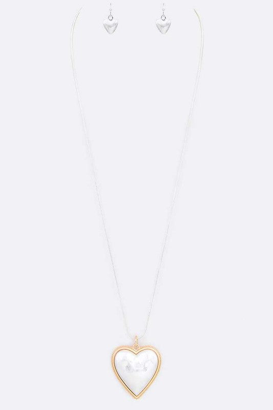 Classic Hammered 2 Tone Heart Pendant Necklace Set