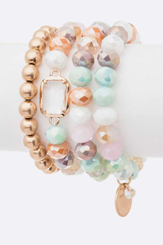 Mix Beads 4 Row Stretch Bracelet Set