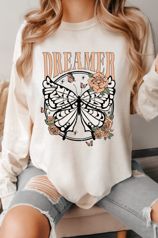 Dreamer Butterfly Comfort Colors Long Sleeve PLUS