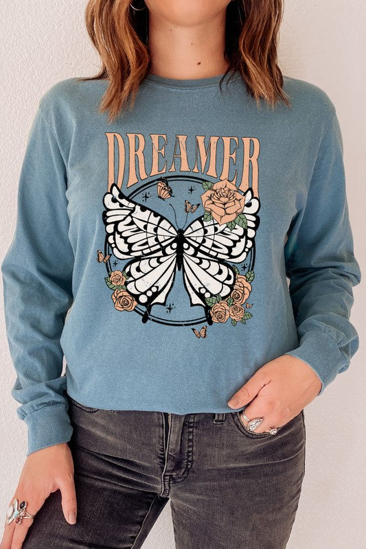 Dreamer Butterfly Comfort Colors Long Sleeve Shirt