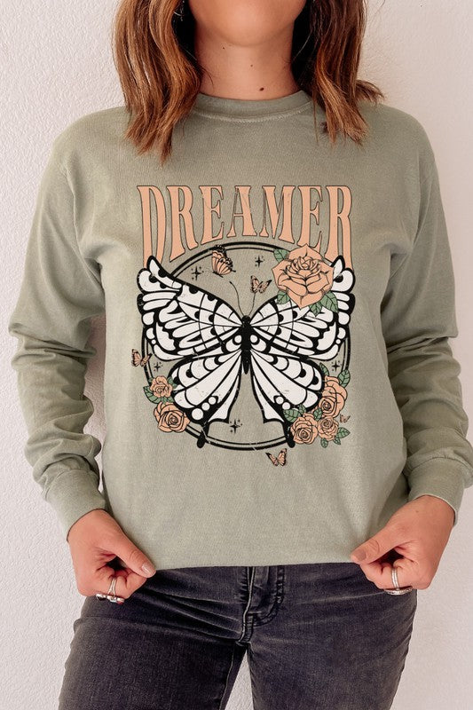 Dreamer Butterfly Comfort Colors Long Sleeve Shirt