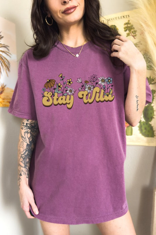 Stay Wild Floral Comfort Colors Graphic Tee PLUS