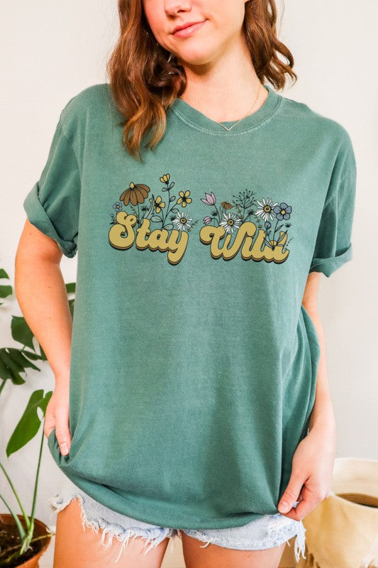 Stay Wild Floral Comfort Colors Graphic Tee PLUS