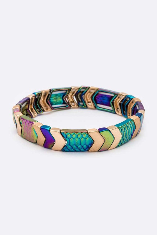 Holographic Mix Textured Stretch Chevron Bracelet