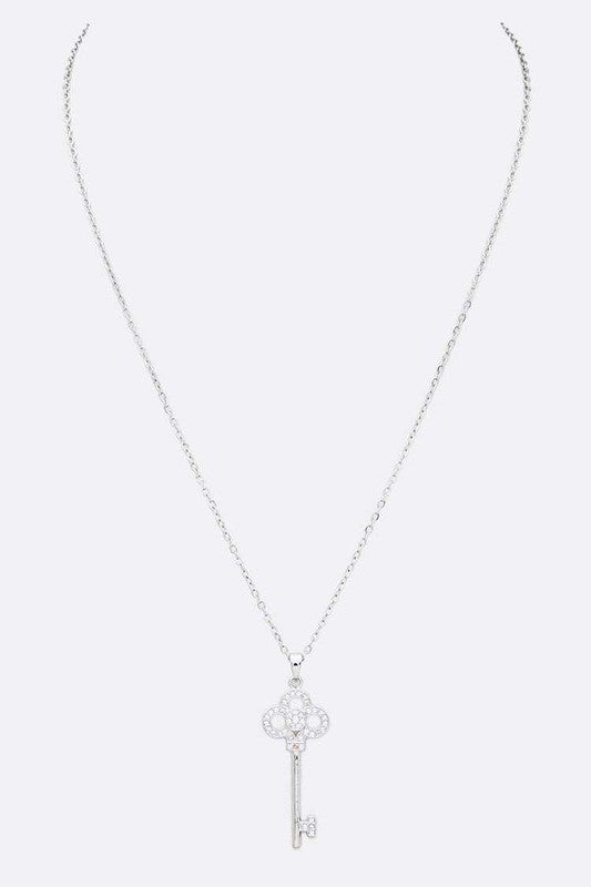 Cubic Zirconia Key Pendant Necklace