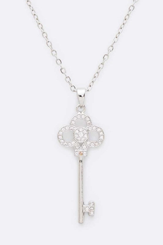 Cubic Zirconia Key Pendant Necklace