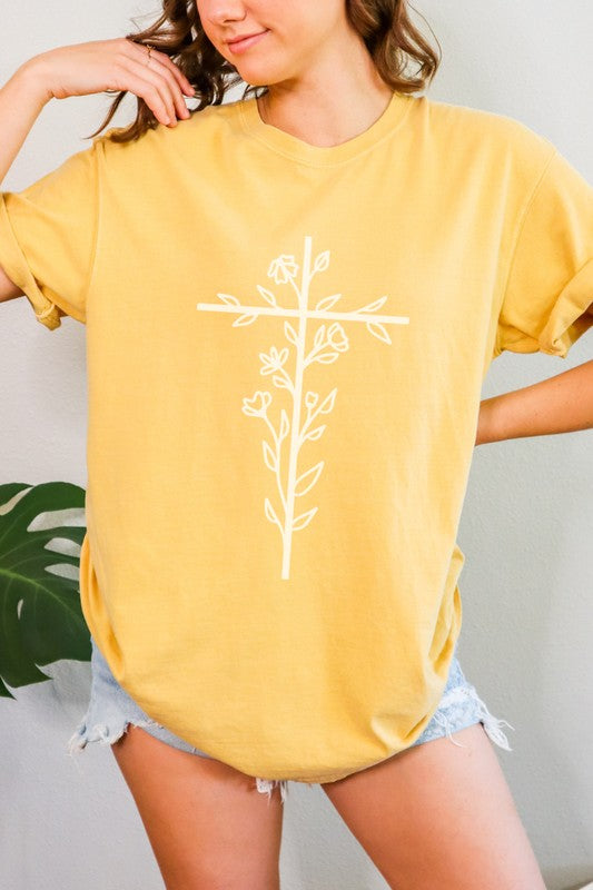 Floral Cross Easter Comfort Colors Graphic Tee