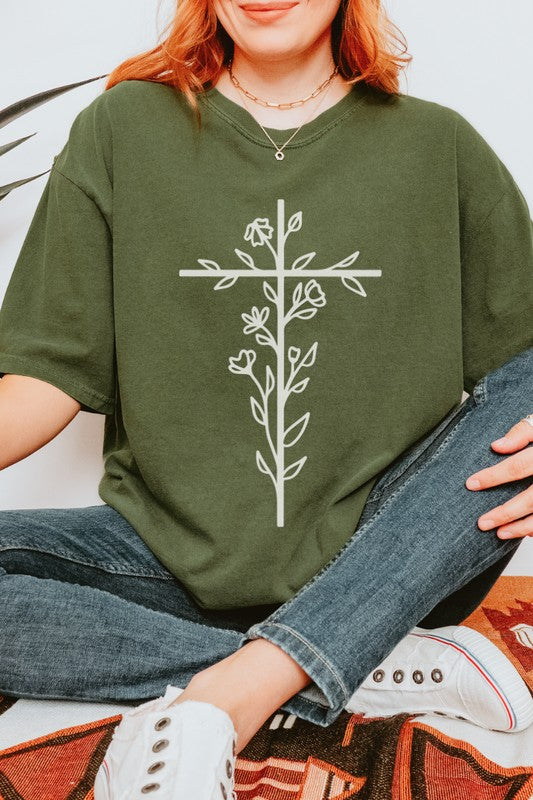 Floral Cross Easter Comfort Colors Graphic Tee