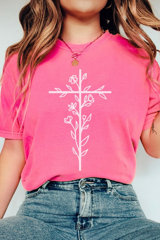 Floral Cross Easter Comfort Colors Graphic Tee