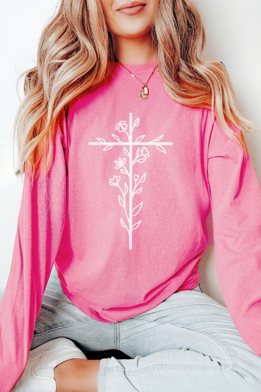 Floral Cross Easter Comfort Colors Long Sleeve