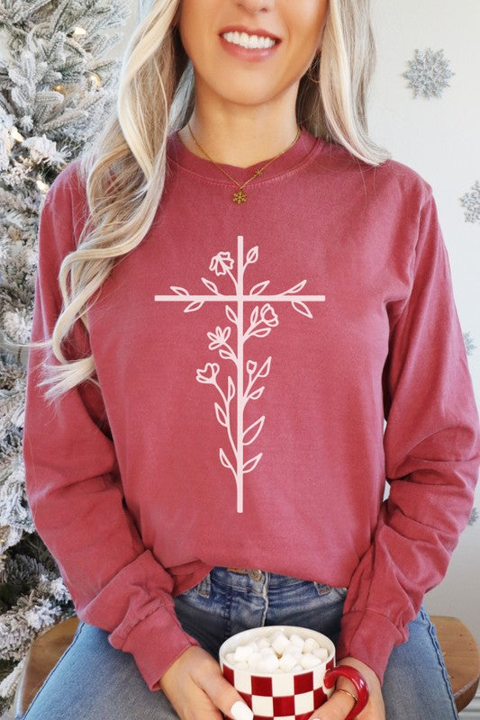 Floral Cross Easter Comfort Colors Long Sleeve