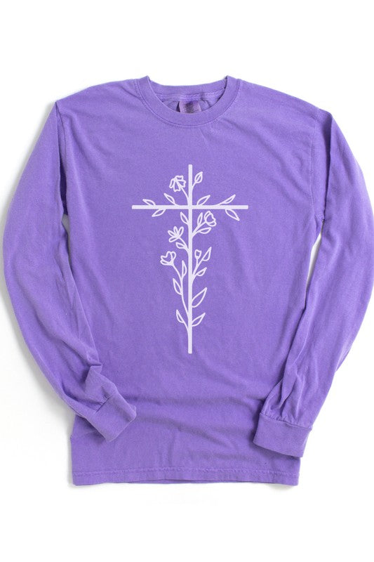 Floral Cross Easter Comfort Colors Long Sleeve