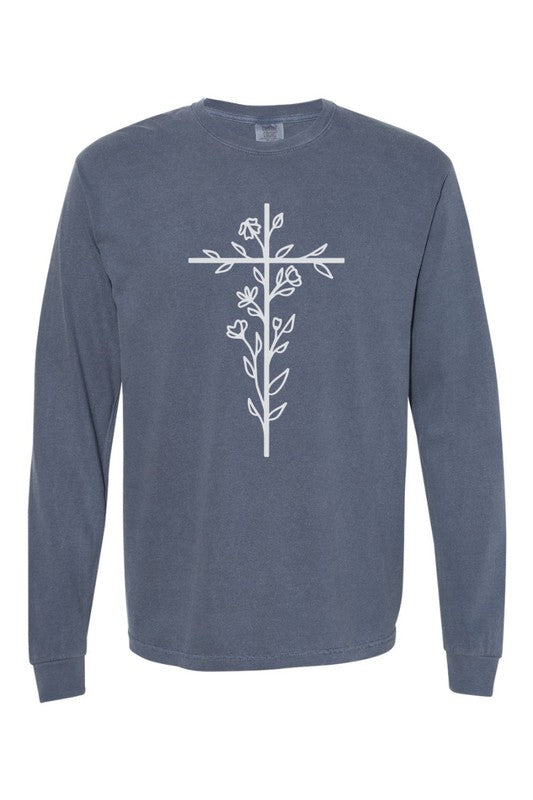 Floral Cross Easter Comfort Colors Long Sleeve