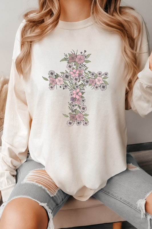 Floral Cross Easter Comfort Colors Long Sleeve