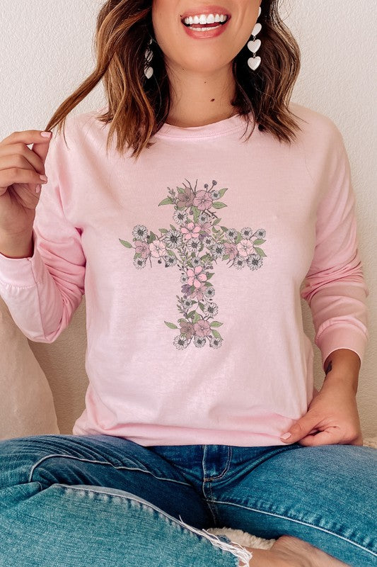 Floral Cross Easter Comfort Colors Long Sleeve