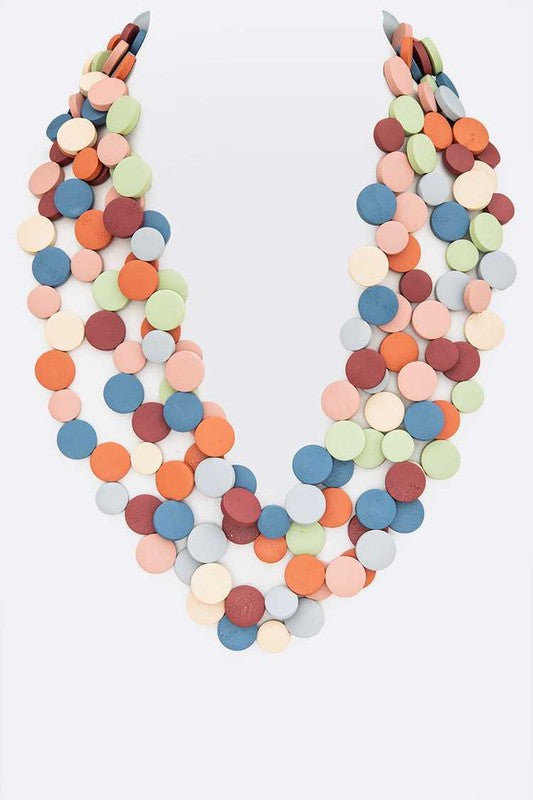 Wooden Disk Statement Layer Necklace