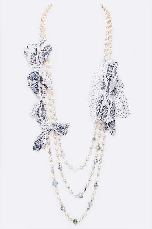 Snake Chiffon Layered Pearl Long Necklace