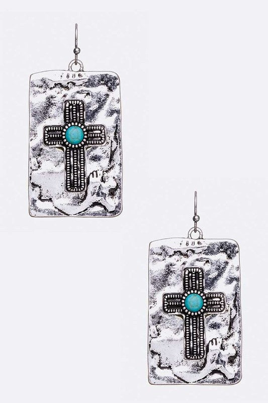 Vintage Inspired Cross Embossed Hammered Earrings