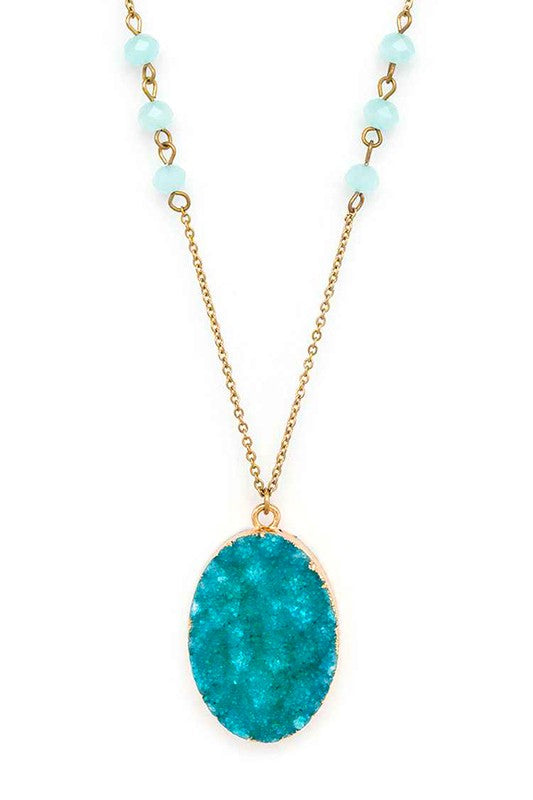 Genuine Druzy Long Pendant Necklace