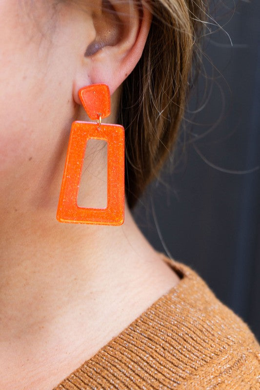 Avery Earrings - Orange Glitter