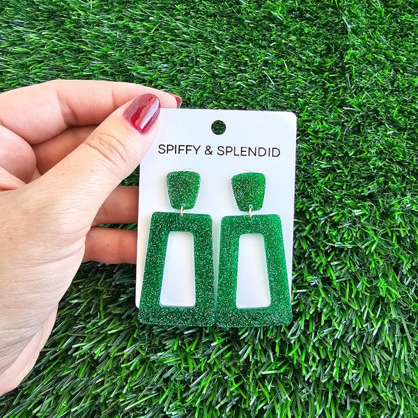 Avery Earrings - Green Glitter