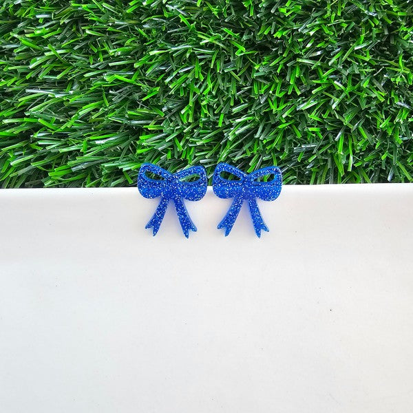 Bow Studs - Blue Glitter