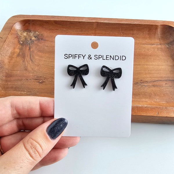 Bow Studs - Black Glitter