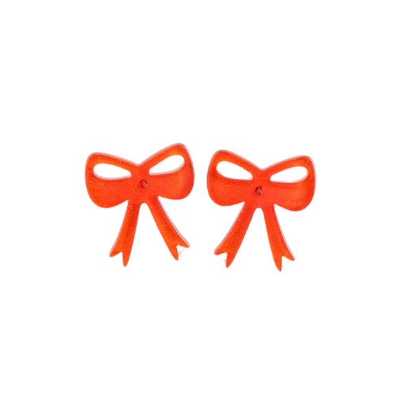 Bow Studs - Orange Glitter