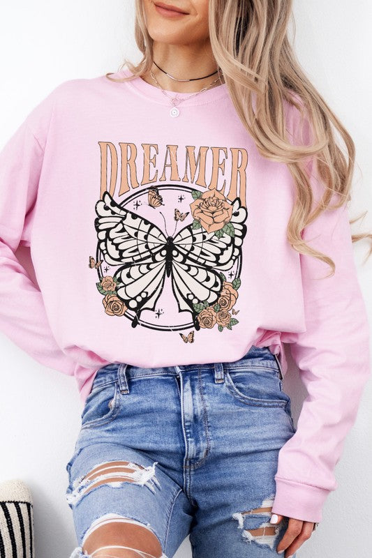 Dreamer Butterfly Comfort Colors Long Sleeve Shirt