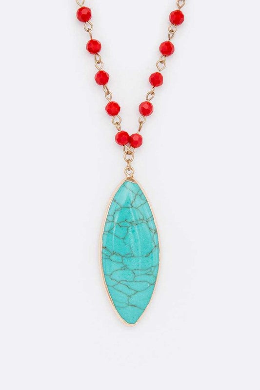 Beads & Precious Stone Pendant Necklace