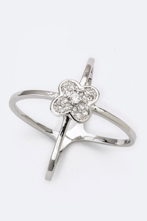 Crossed CZ Clover Ring